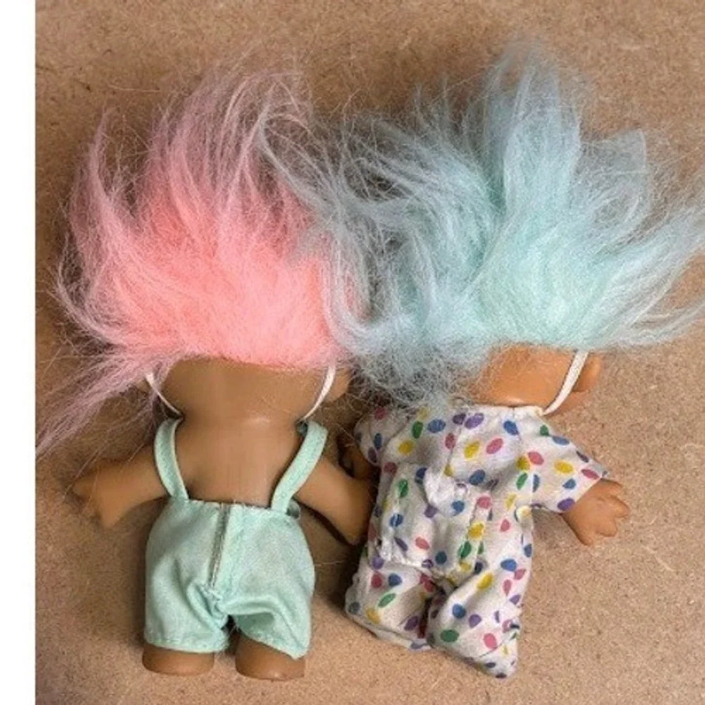 Vintage Russ Berrie Easter Troll Dolls Set of 2‎ Bunny Ears Pink Blue Hair 3